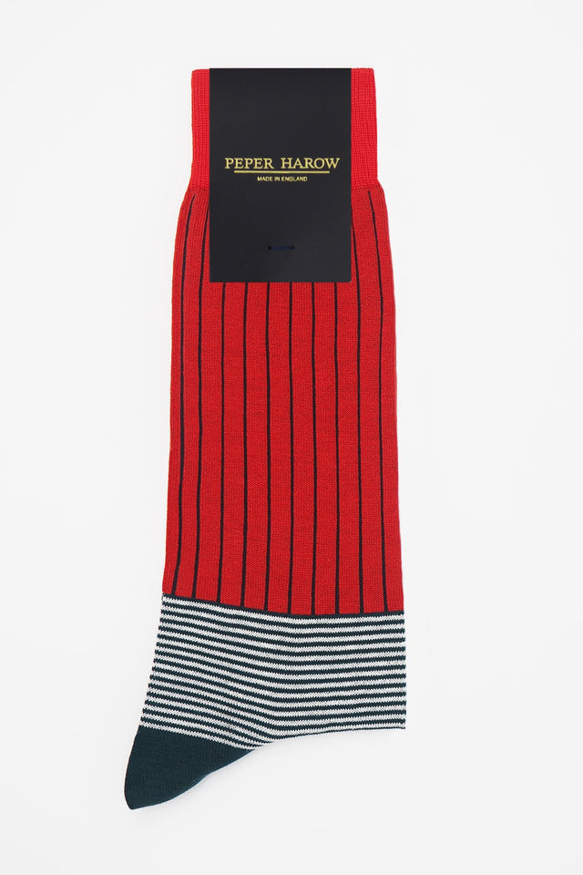 Oxford Stripe Men's Socks - Scarlet - Peper Harow