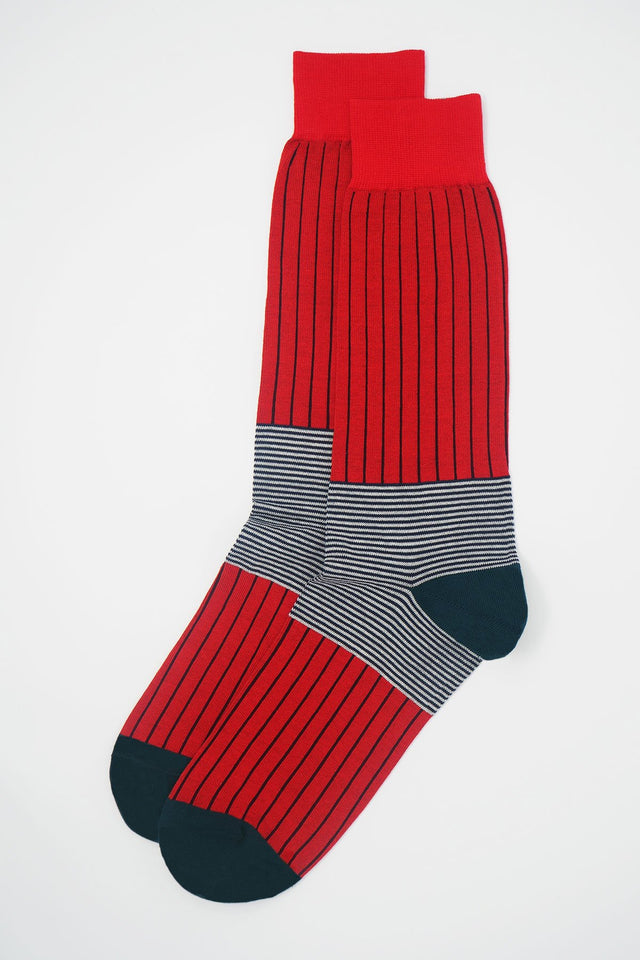 Oxford Stripe Men's Socks - Scarlet - Peper Harow