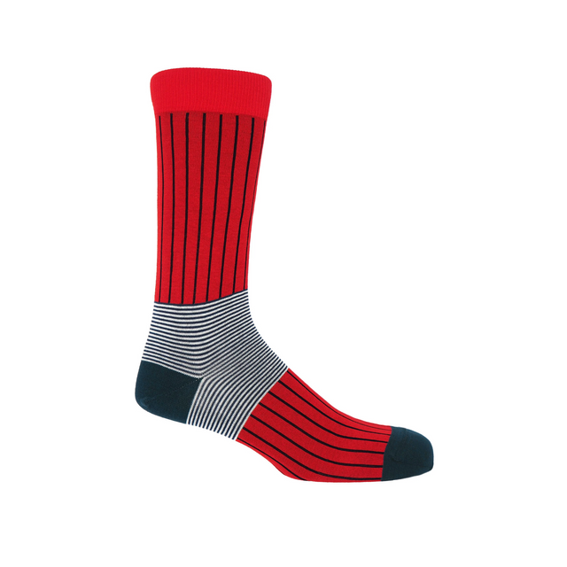 Oxford Stripe Men's Socks - Scarlet - Peper Harow