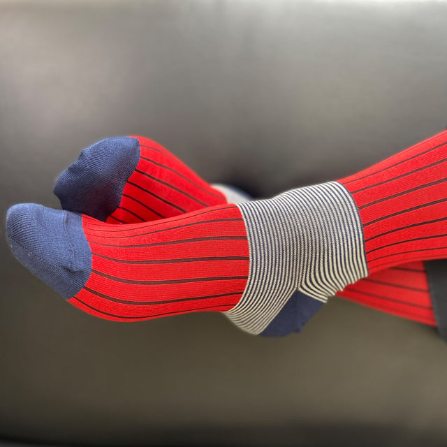 Oxford Stripe Men's Socks - Scarlet - Peper Harow