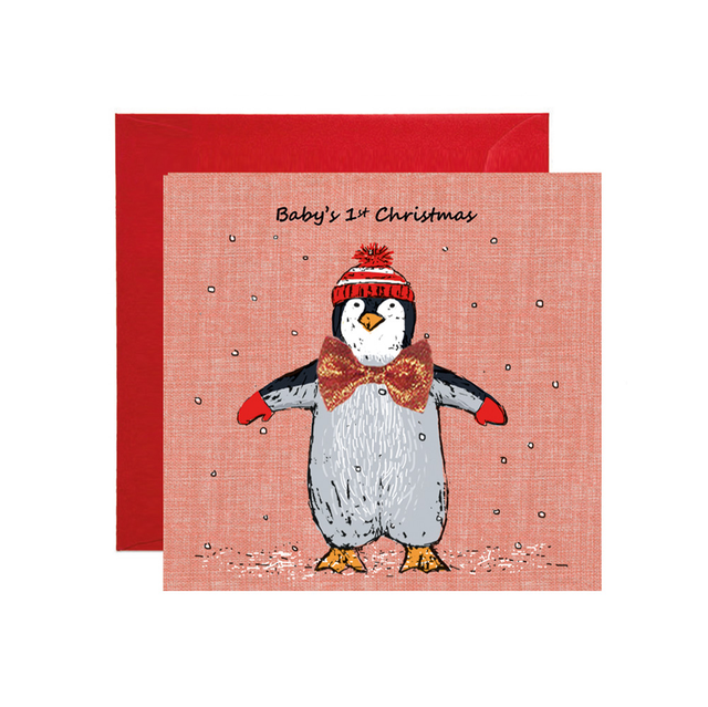 Penguin Baby's 1st Christmas Card - Apple & Clover