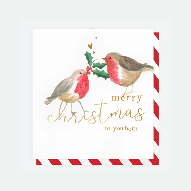 Painted Christmas Robins: To You Both Card - Caroline Gardner