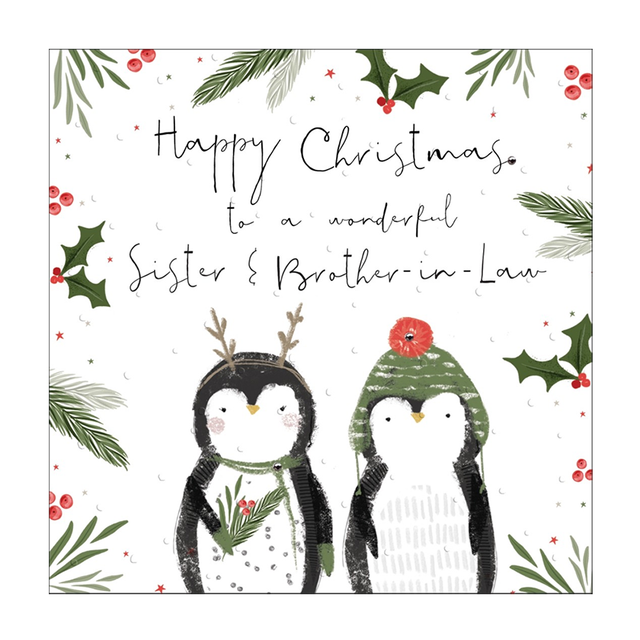Sister & Brother in Law Penguins Christmas Card - Handcrafted Card Co