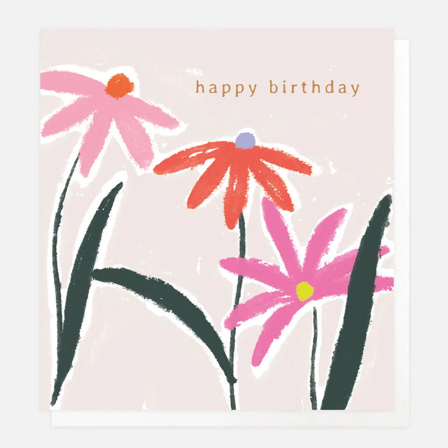 Happy Birthday Pink Flowers Card - Caroline Gardner