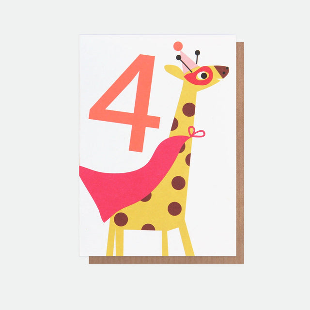 Giraffe Superhero 4th Birthday Card - Caroline Gardner