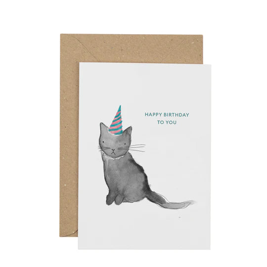 Cat In Party Hat Card - Plewsy