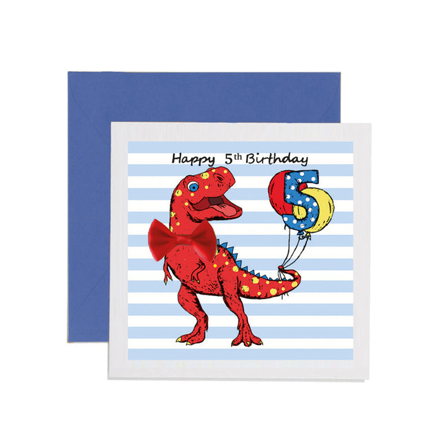 Happy 5th Birthday Dino Card - Apple & Clover