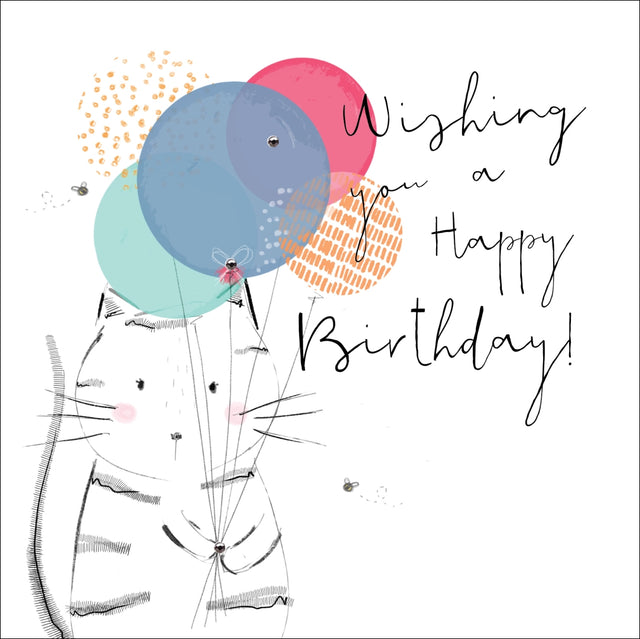 Birthday Cat & Balloons - Hedgerow - Handcrafted Card Company
